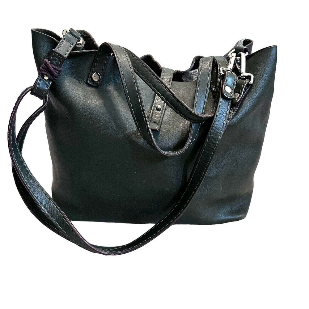 GLORIA ORTIZ GREEN LEATHER CONVERTIBLE‎ SHOULDER HAND BAG LARGE SIZE